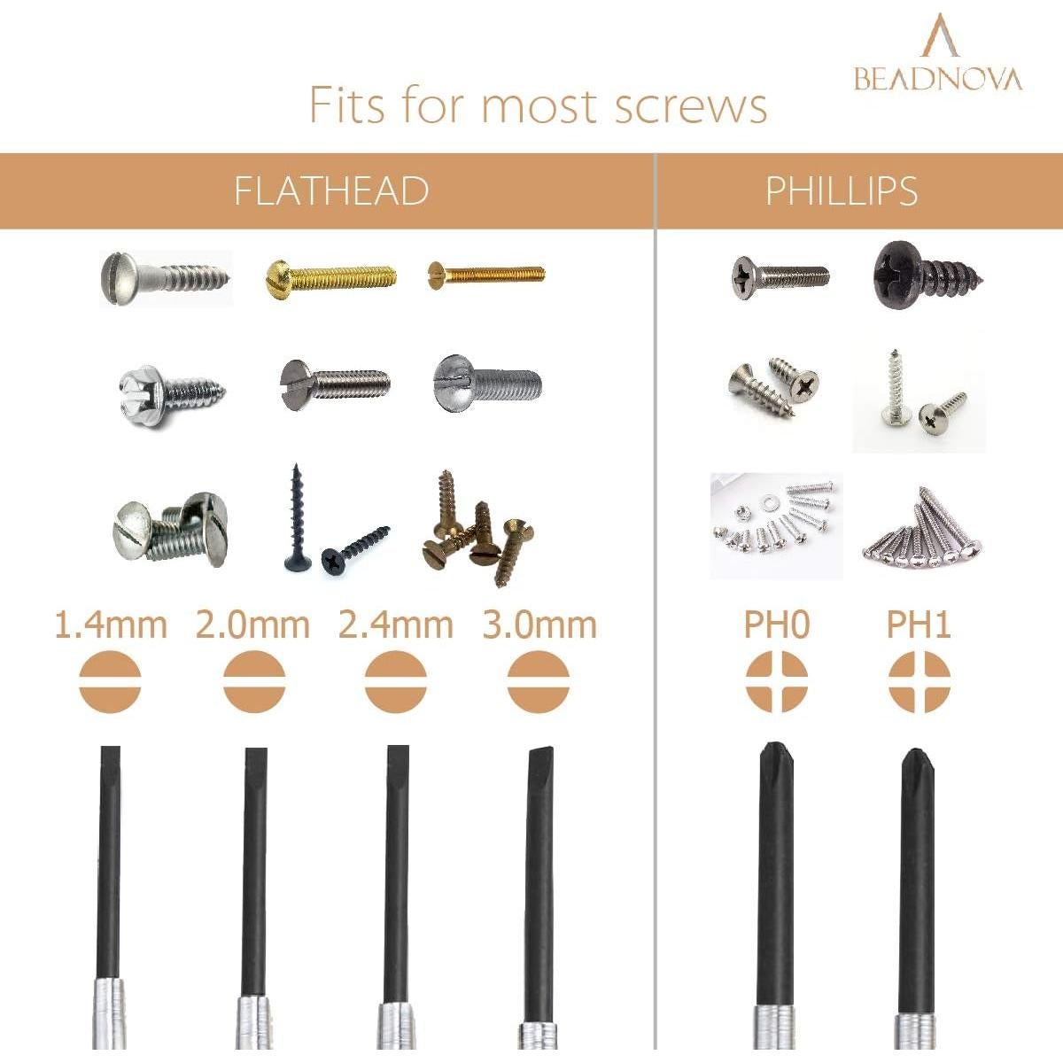 Kit de Destornilladores Mini BEADNOVA para Gafas y Relojes - 6 Piezas