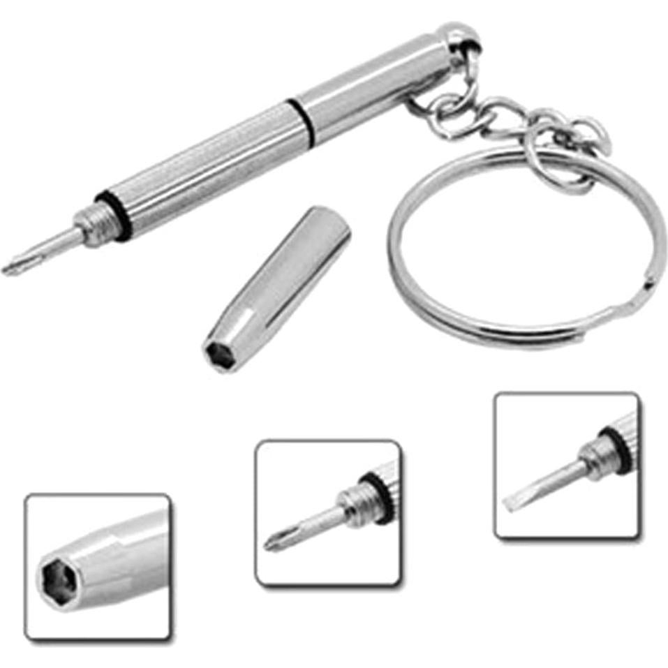 3in1 Eyeglasses Screwdriver Sunglass Watch Repair Kit Screwdriver Tool Keychain Hand Tools Set, Silver