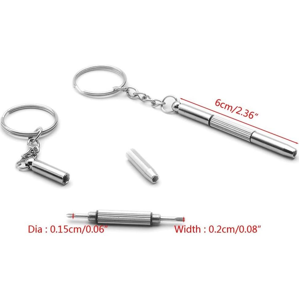 3in1 Eyeglasses Screwdriver Sunglass Watch Repair Kit Screwdriver Tool Keychain Hand Tools Set, Silver
