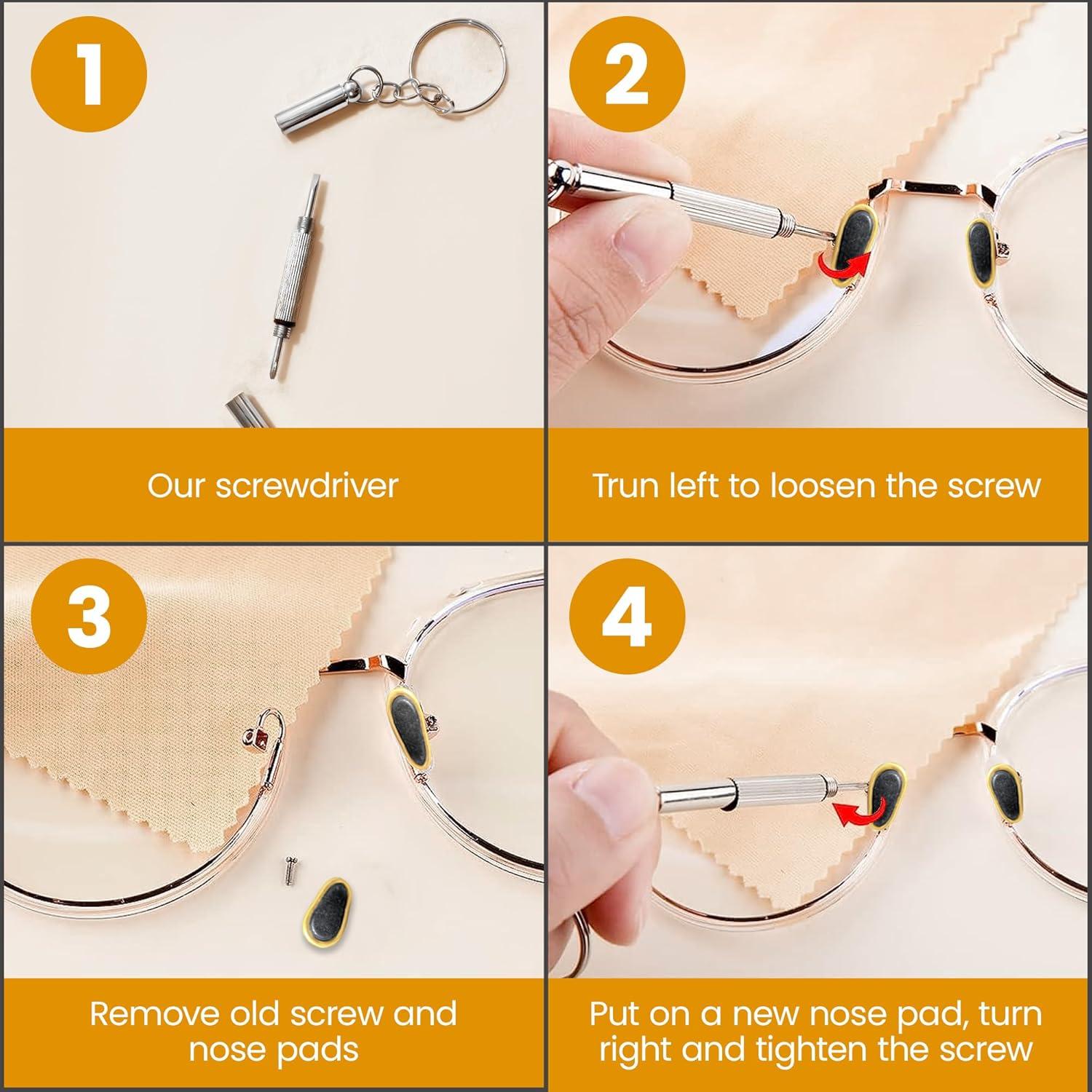 Almohadillas de Nariz de Titanio Antideslizantes para Gafas - Kit de Reparación con Destornillador
