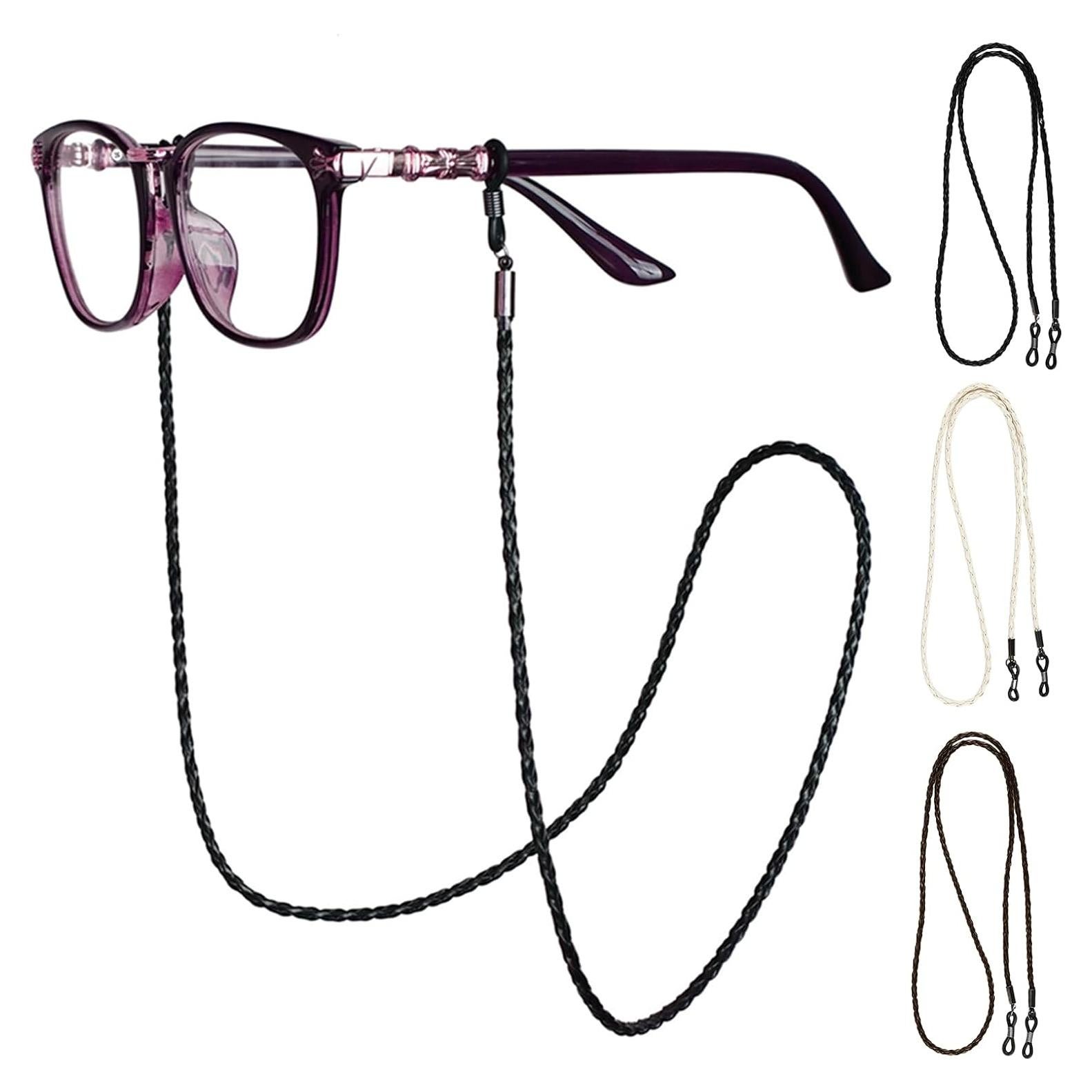 Cadena para Gafas de Cuero Trenzado - 3 Piezas 71 cm - Negro, Blanco, Marrón
