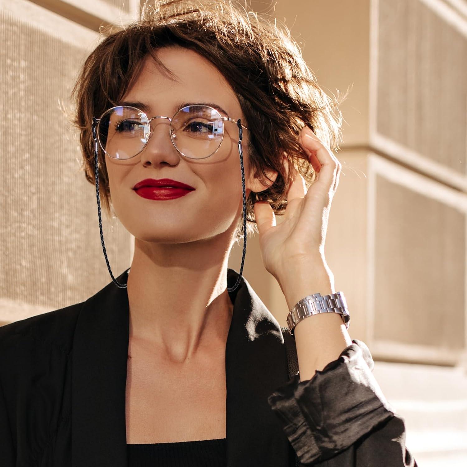 Cadena para Gafas de Cuero Trenzado - 3 Piezas 71 cm - Negro, Blanco, Marrón