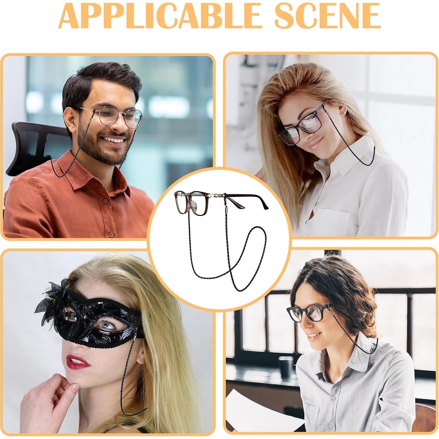 Cadena para Gafas de Cuero Trenzado - 3 Piezas 71 cm - Negro, Blanco, Marrón