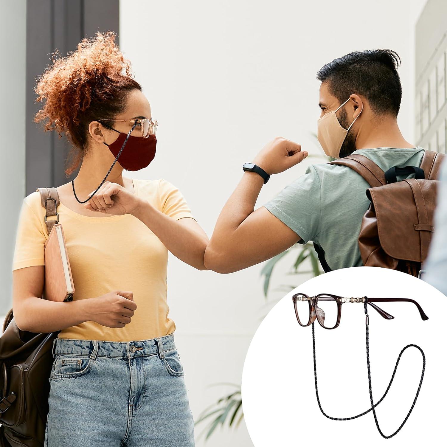 Cadena para Gafas de Cuero Trenzado - 3 Piezas 71 cm - Negro, Blanco, Marrón