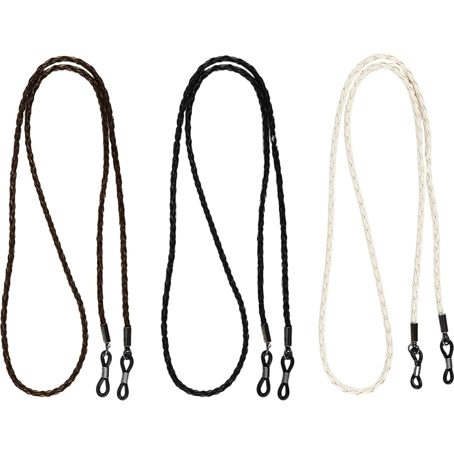 Cadena para Gafas de Cuero Trenzado - 3 Piezas 71 cm - Negro, Blanco, Marrón