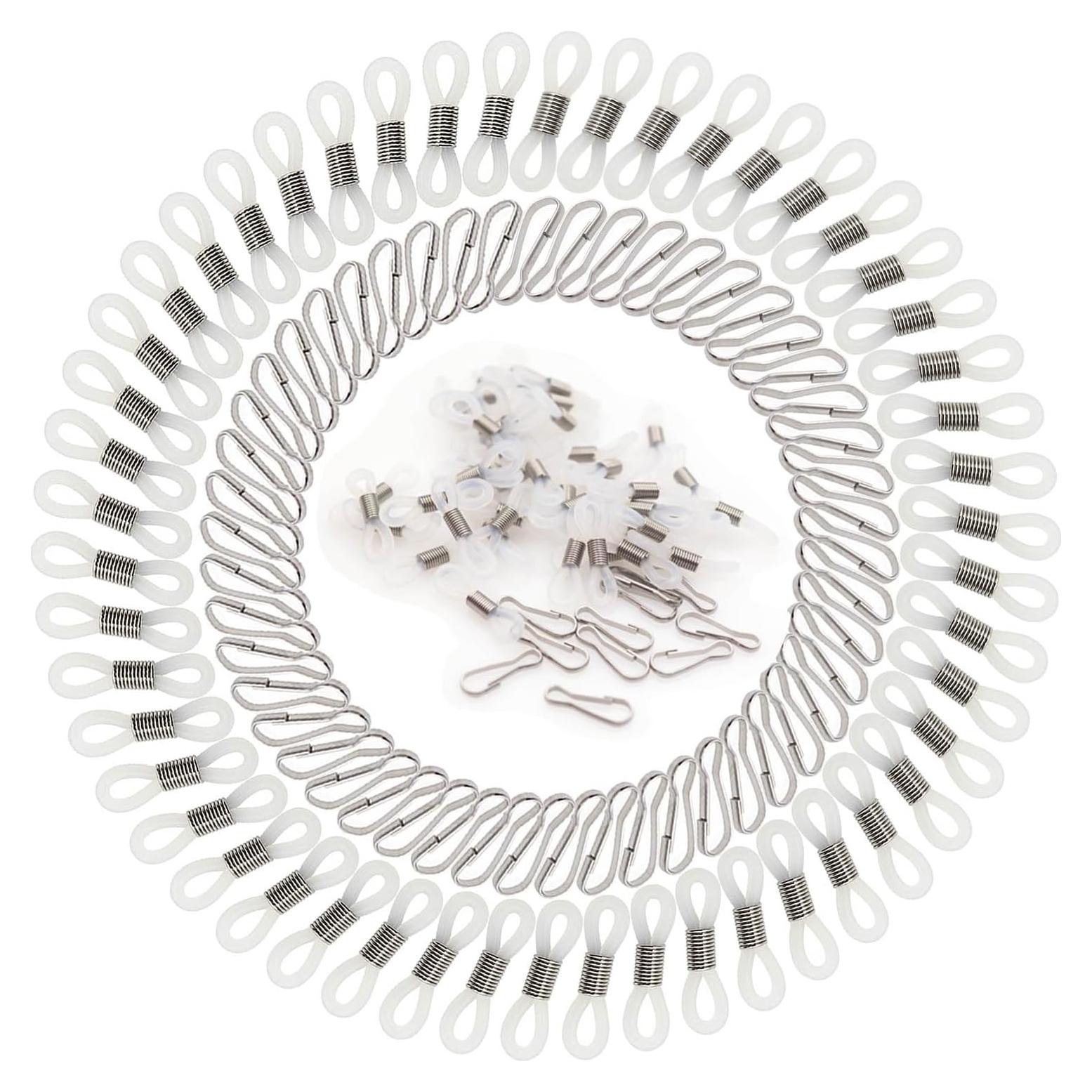 50 Conectores Antideslizantes de Silicona para Gafas + Ganchos Inoxidable