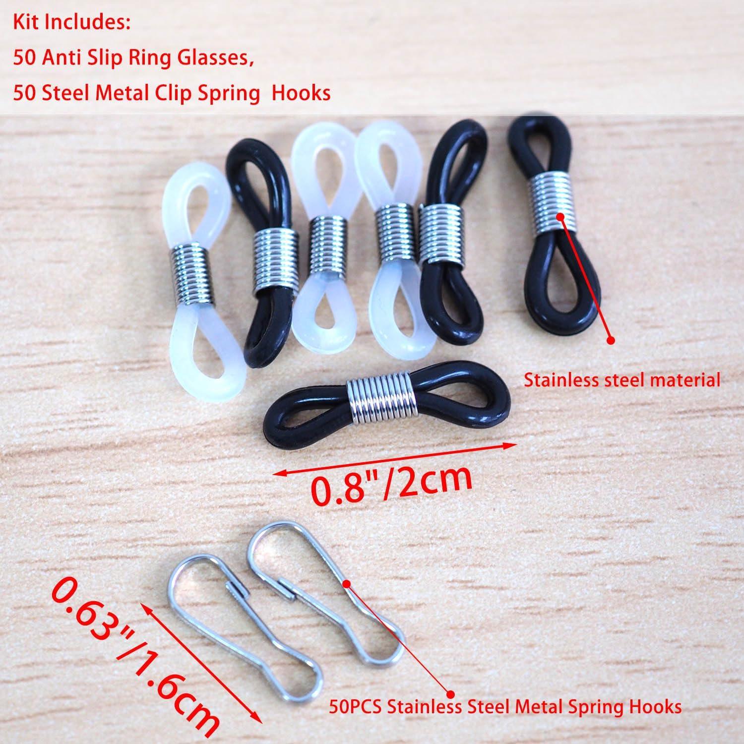 50 Conectores Antideslizantes de Silicona para Gafas + Ganchos Inoxidable