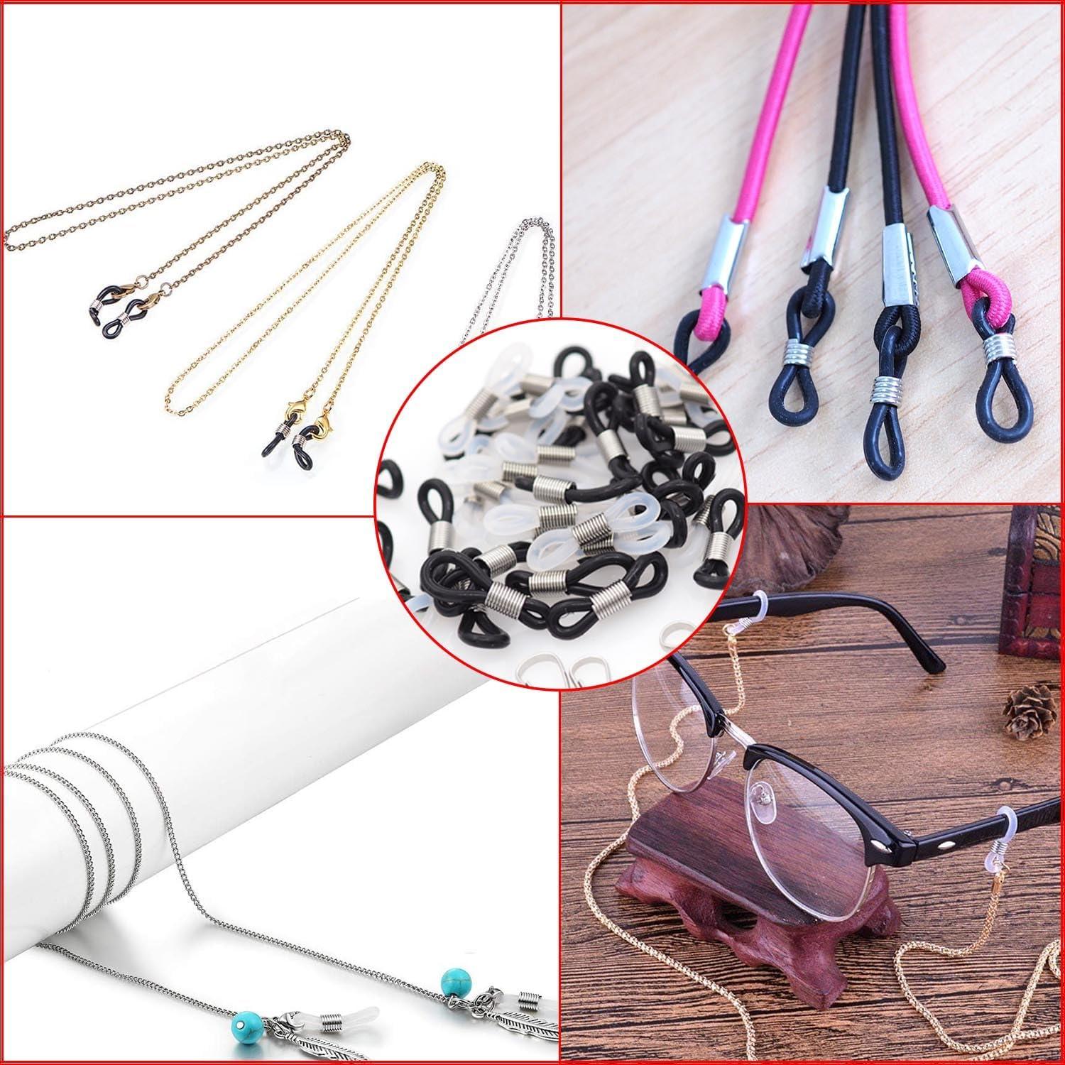 50 Conectores Antideslizantes de Silicona para Gafas + Ganchos Inoxidable