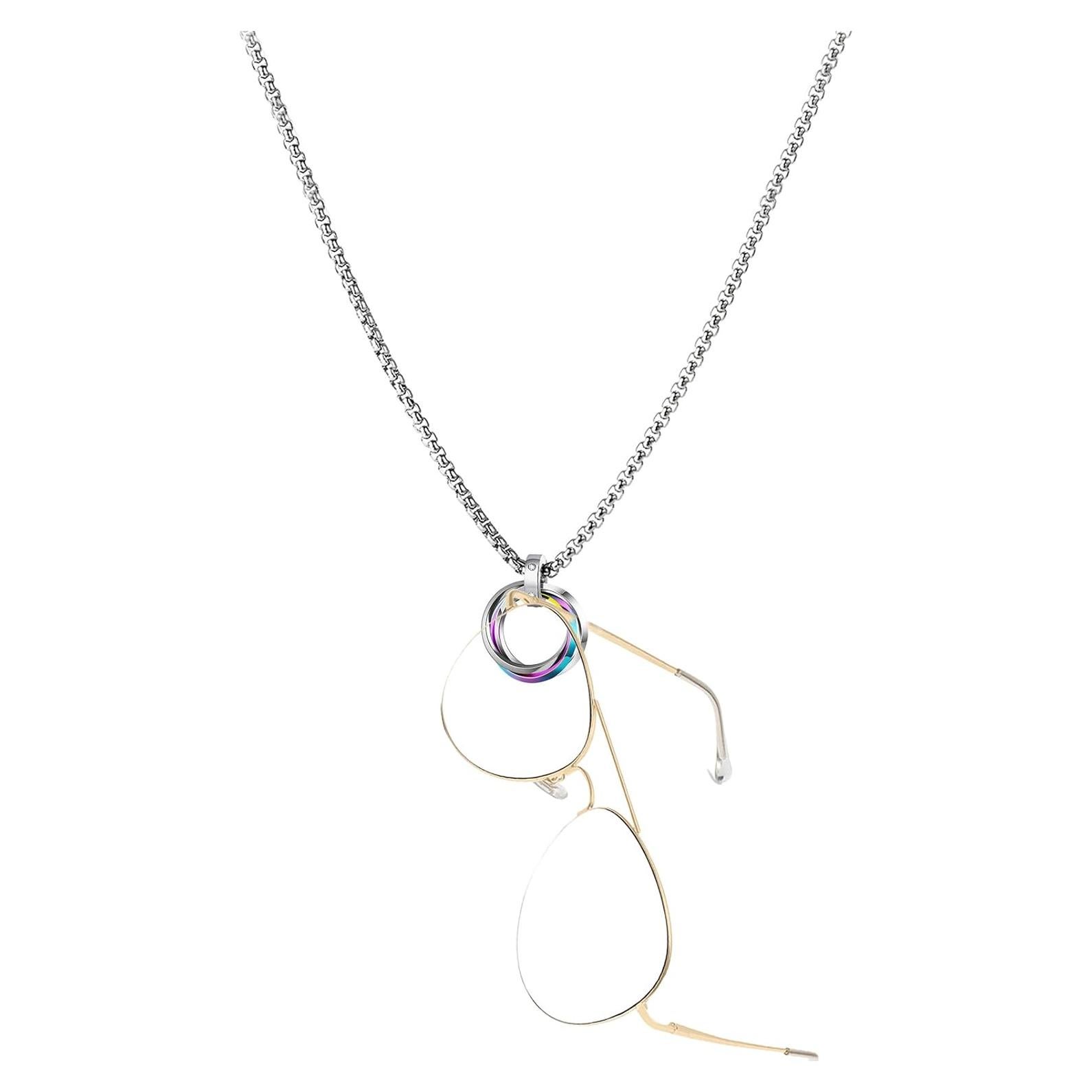 Anillo Collar Sujetador de Gafas Acero Inoxidable Plata 71 cm