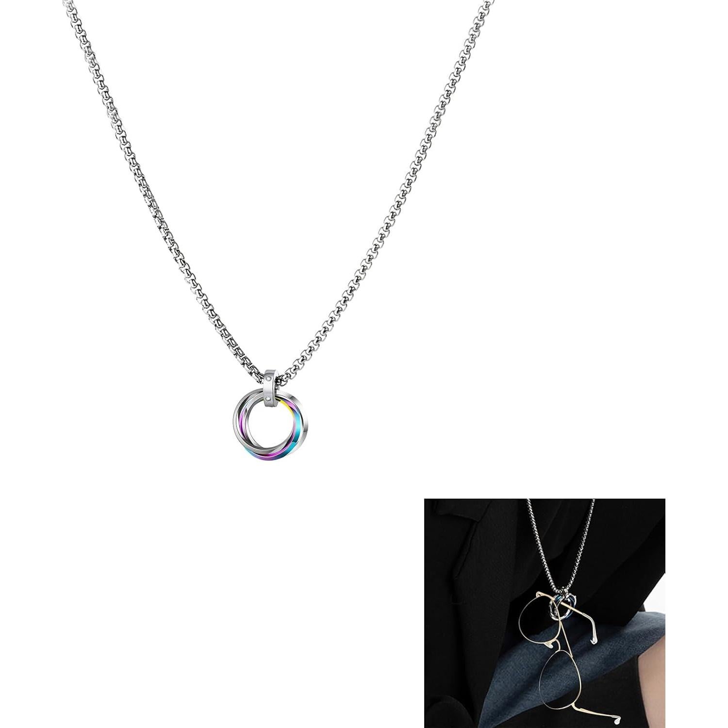 Anillo Collar Sujetador de Gafas Acero Inoxidable Plata 71 cm