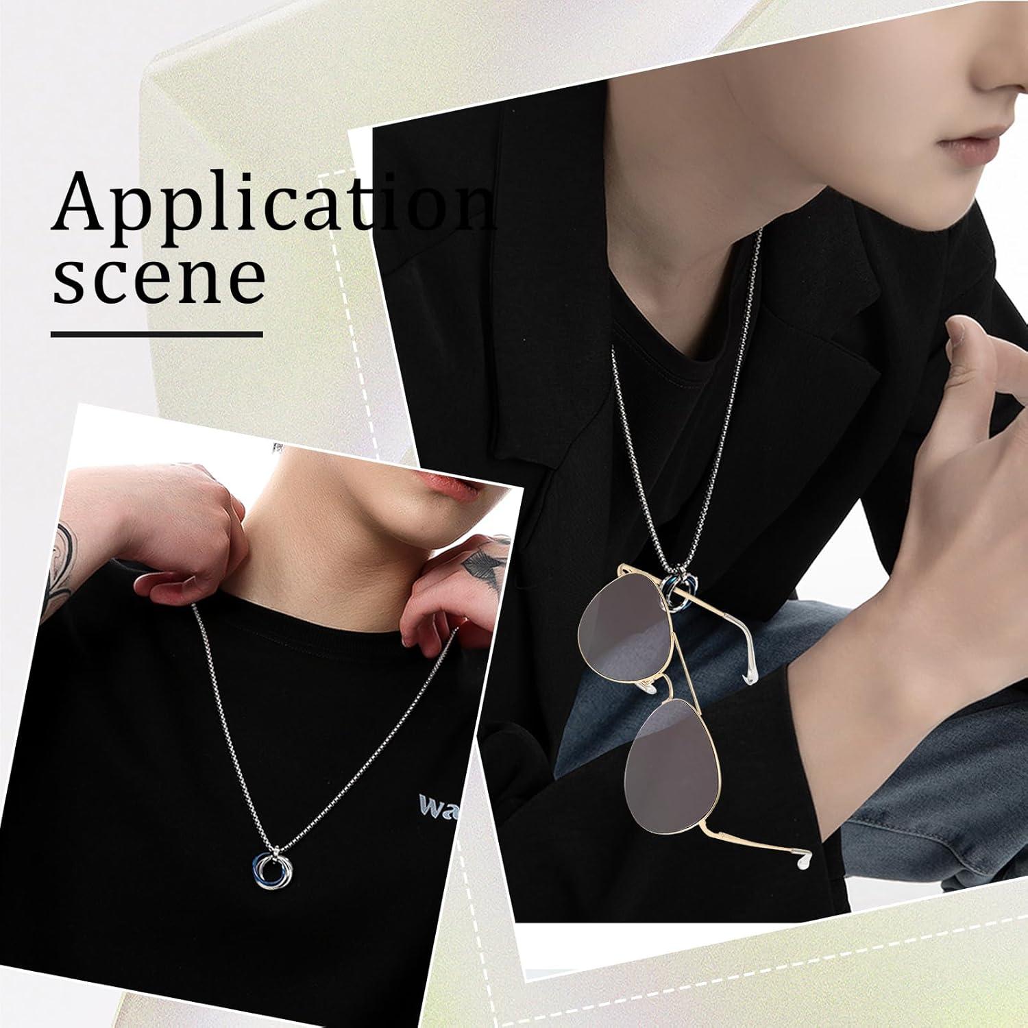 Anillo Collar Sujetador de Gafas Acero Inoxidable Plata 71 cm