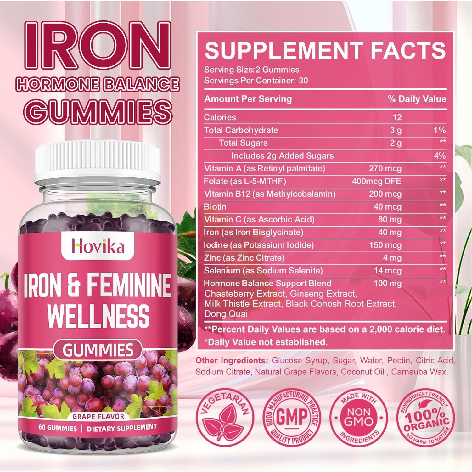 Gominolas de Hierro Hovika 40mg para Mujeres - 60 Conteo