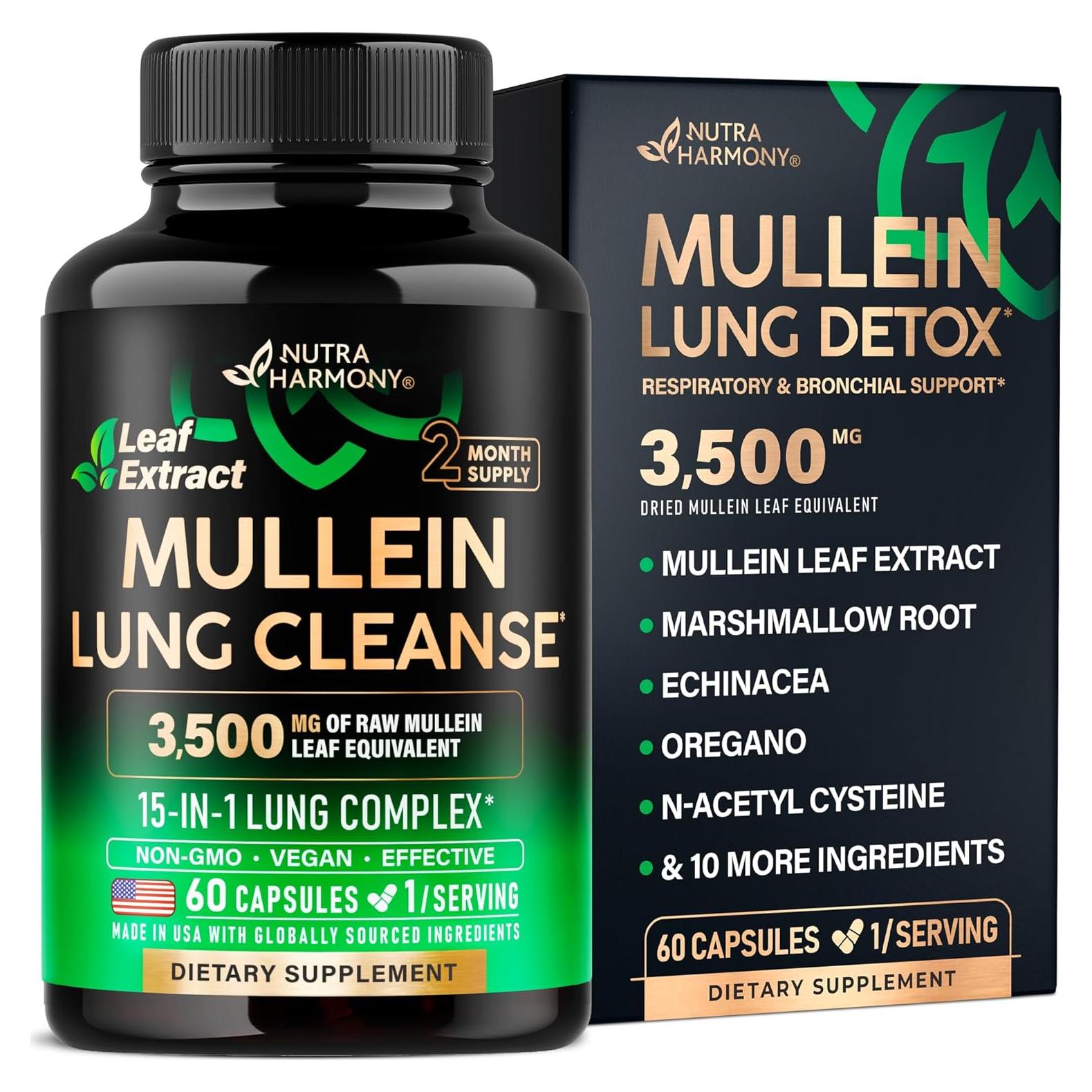 Cápsulas de Mullein 15-en-1 - Suplemento Pulmonar Nutra Harmony