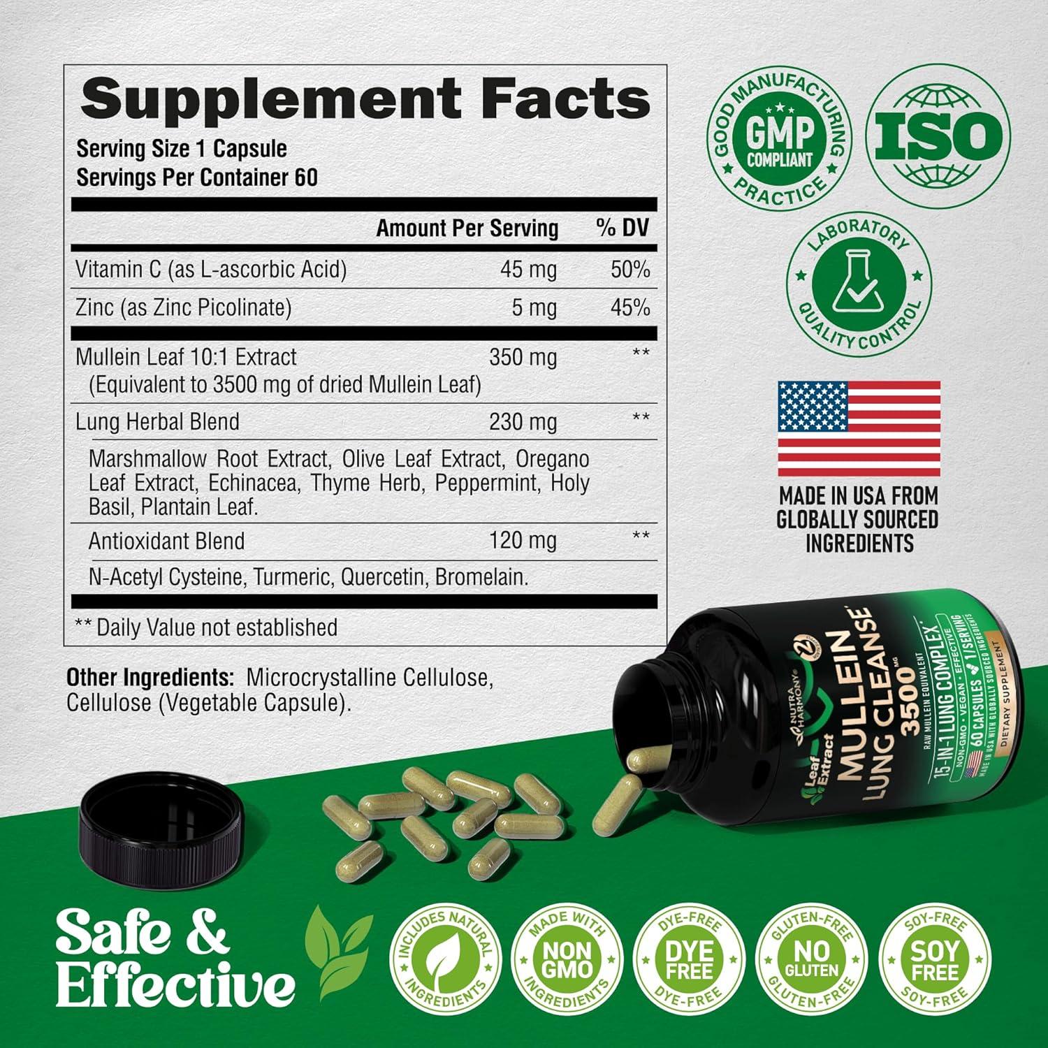 Cápsulas de Mullein 15-en-1 - Suplemento Pulmonar Nutra Harmony