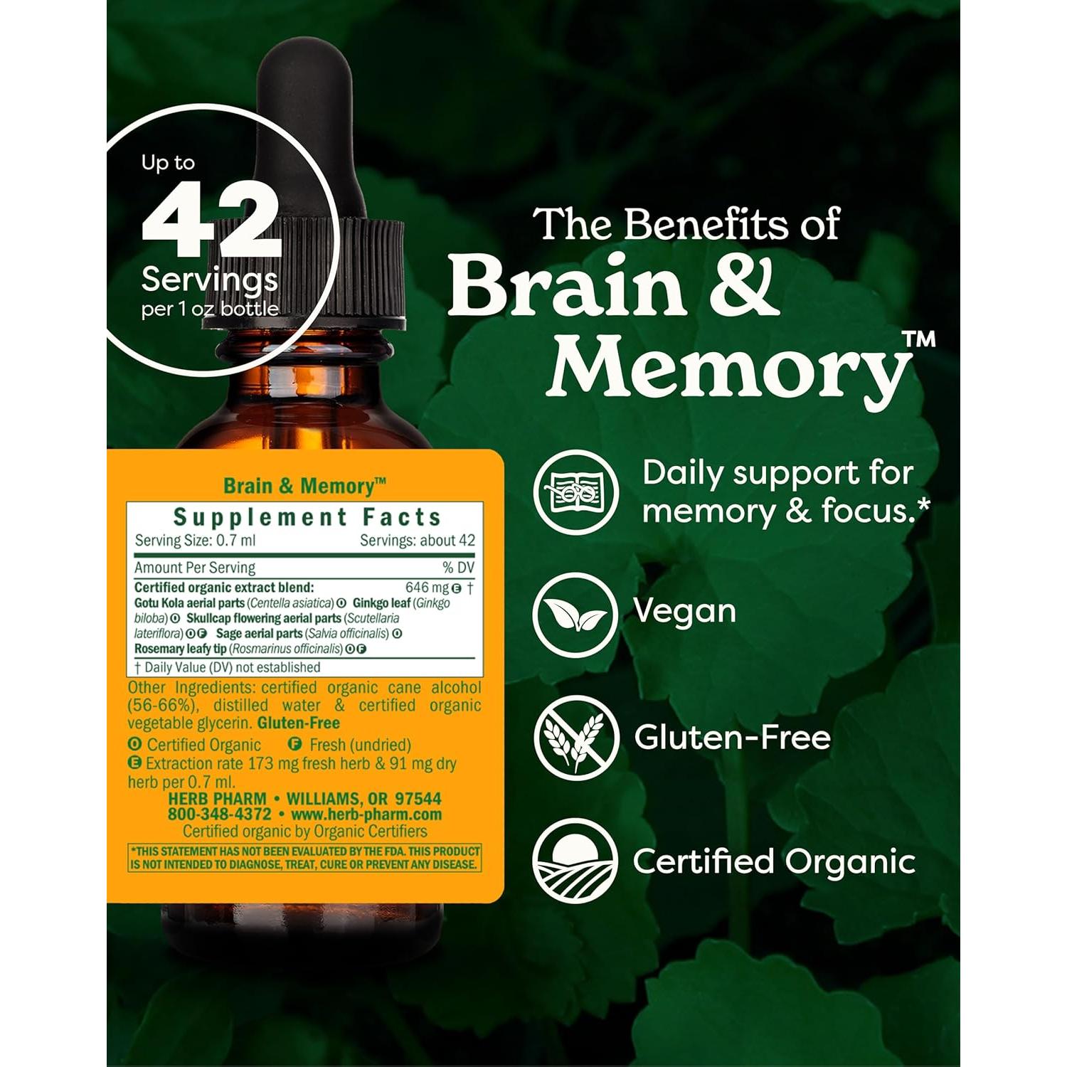 Suplemento Nootrópico Orgánico Herb Pharm Ginkgo Biloba 29.57 ml