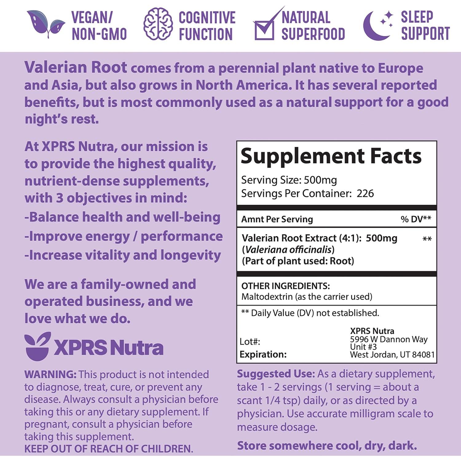 Extracto de Raíz de Valeriana en Polvo XPRS Nutra 113g