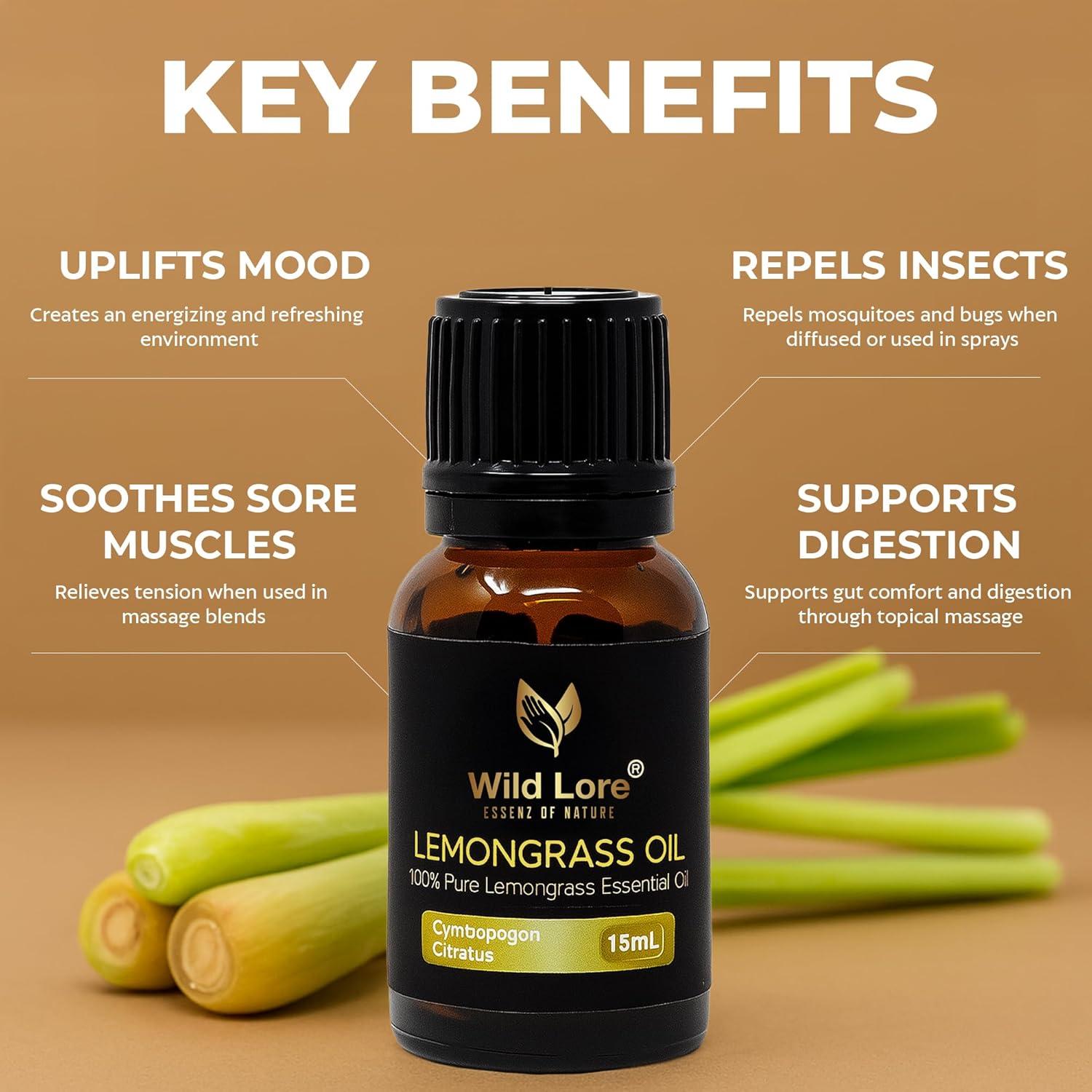 Aceite Esencial de Hierba de Limón Wild Lore 15 ML Puro Natural