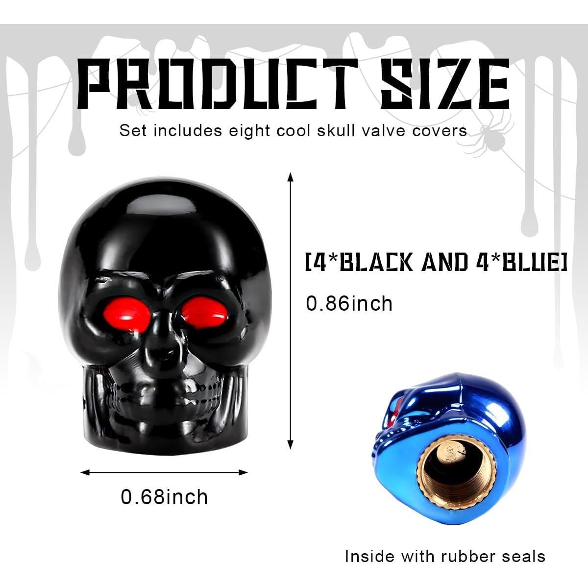 Tapa de Válvula Estilo Calavera Yourkar 8 Piezas Negro+Azul