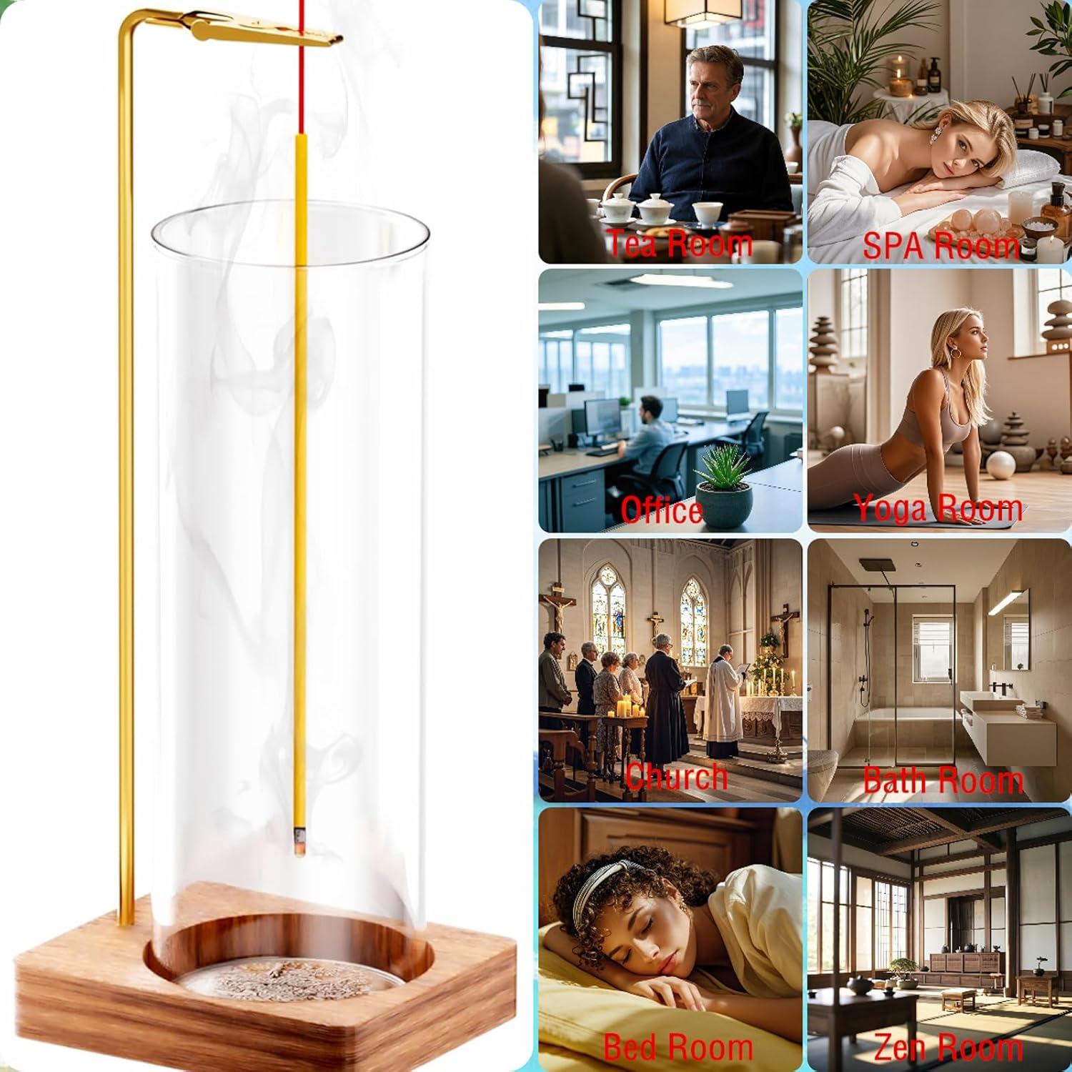 Soporte de Incienso SIGZKK de Madera con Recogedor de Vidrio