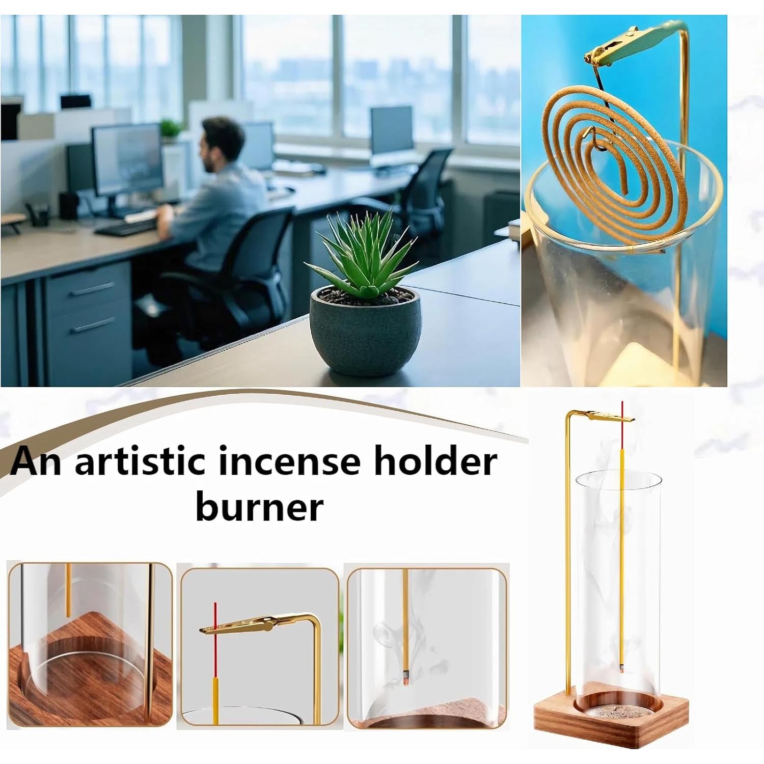 Soporte de Incienso SIGZKK de Madera con Recogedor de Vidrio