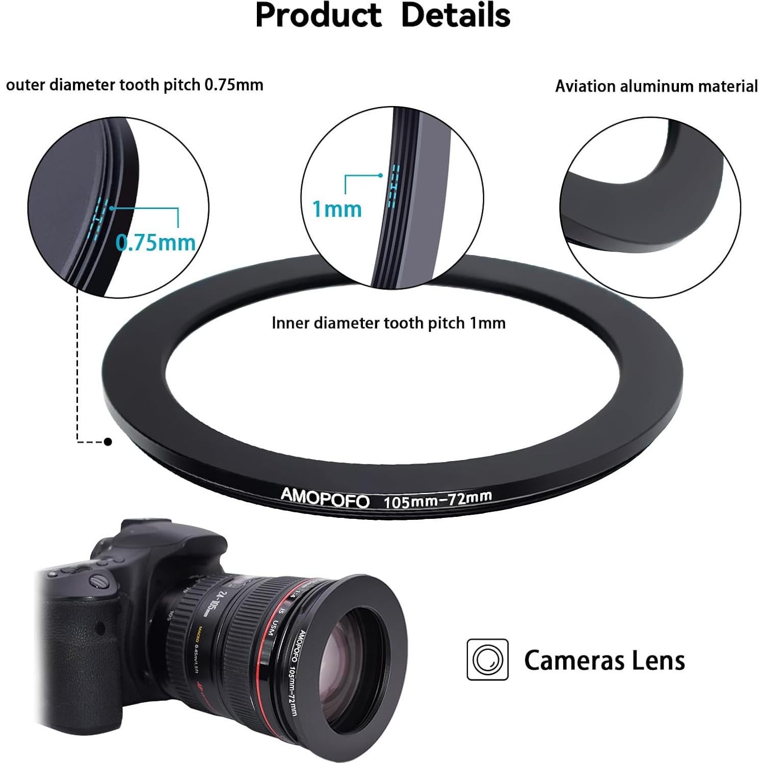 Anillo Adaptador Reductor Aluminio 105mm a 72mm AMOPOFO