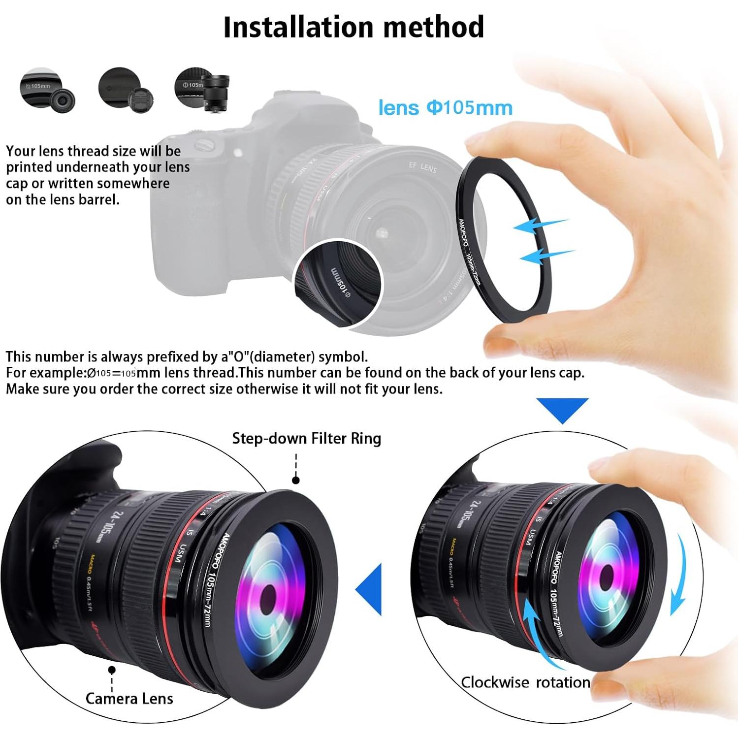Anillo Adaptador Reductor Aluminio 105mm a 72mm AMOPOFO