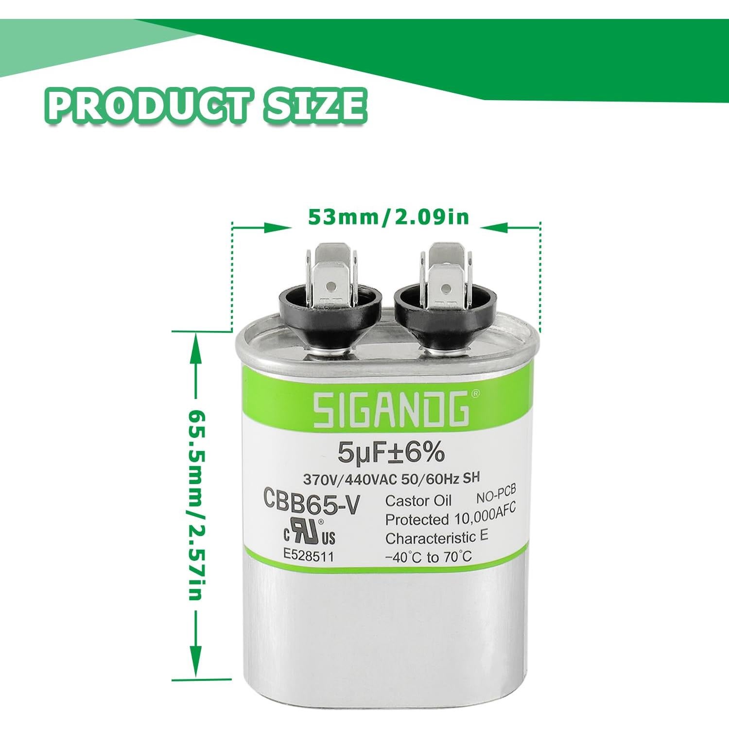 Capacitor CBB65 5uF 370V/440V SIGANDG para Aire Acondicionado