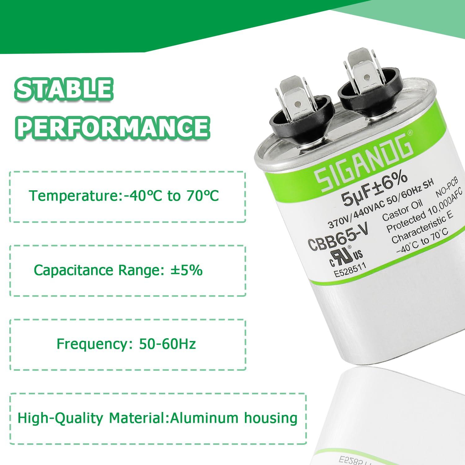 Capacitor CBB65 5uF 370V/440V SIGANDG para Aire Acondicionado