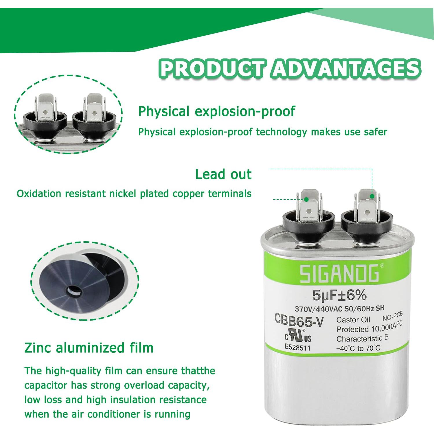 Capacitor CBB65 5uF 370V/440V SIGANDG para Aire Acondicionado