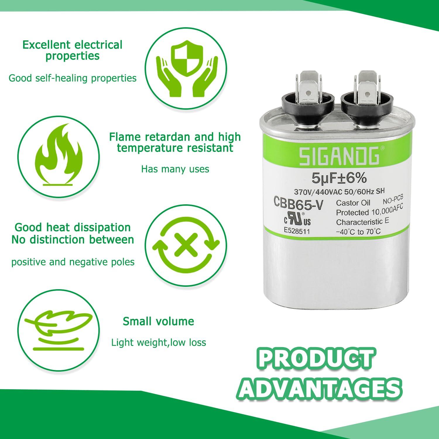 Capacitor CBB65 5uF 370V/440V SIGANDG para Aire Acondicionado