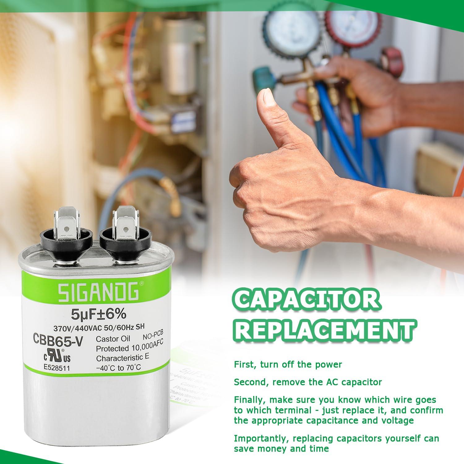 Capacitor CBB65 5uF 370V/440V SIGANDG para Aire Acondicionado