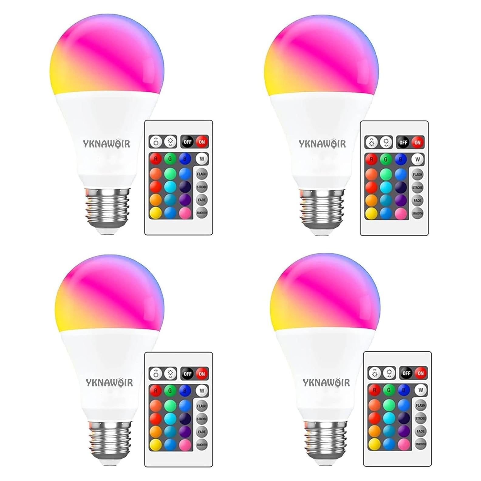 Bombilla LED RGB 9W E27 YKNAWOIR con Control Remoto - 4 Pcs