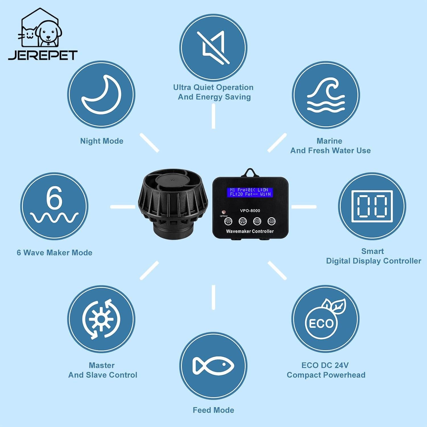 Generador de Olas JEREPET 2100GPH 12W para Acuario 30-60 Gal