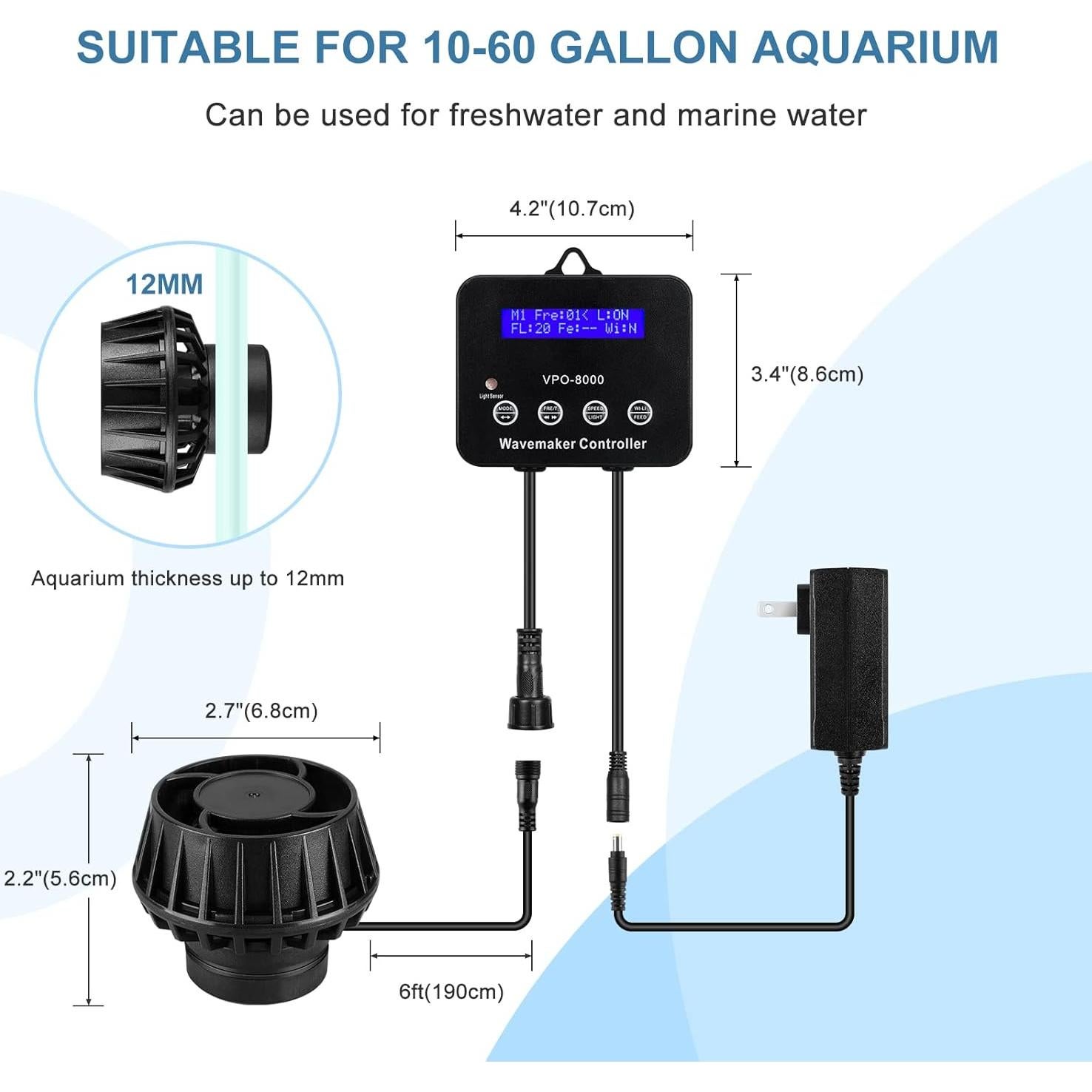 Generador de Olas JEREPET 2100GPH 12W para Acuario 30-60 Gal