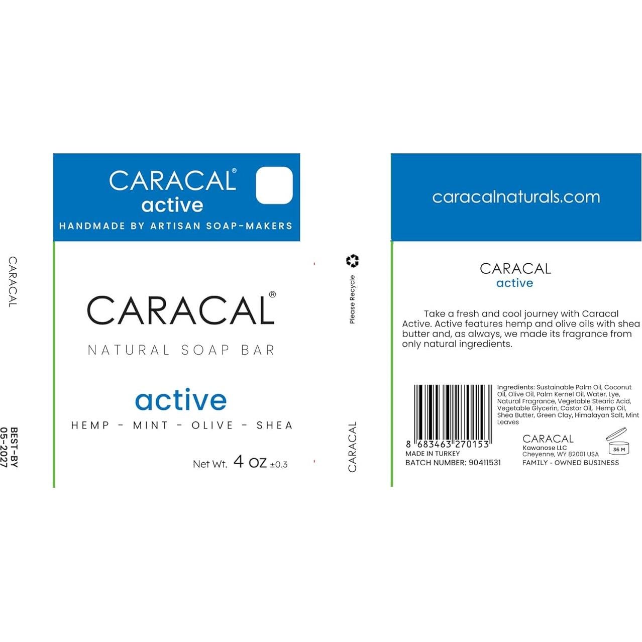 Jabón en Barra Caracal Active 113g con Mentol y Aceite de Cáñamo