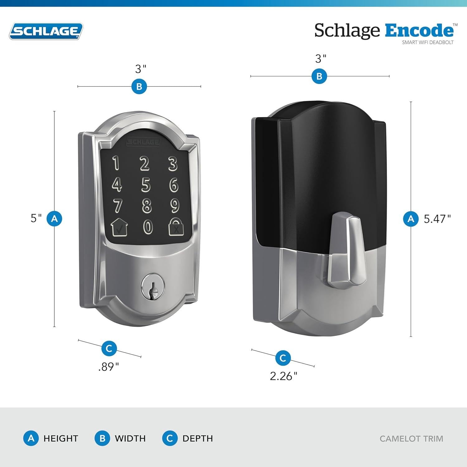 Cerradura Inteligente WiFi Schlage Encode Camelot Cromo Brillante