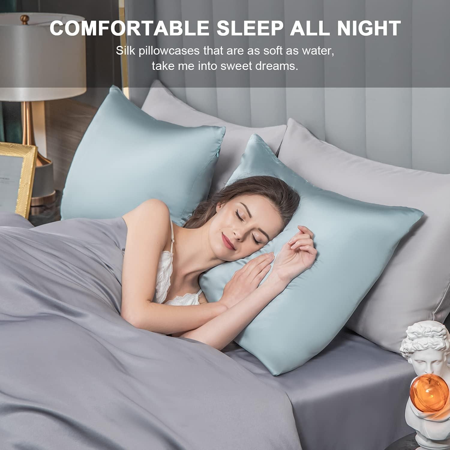 Funda de Almohada de Seda de Morera SIYUAN Estándar Azul Aqua