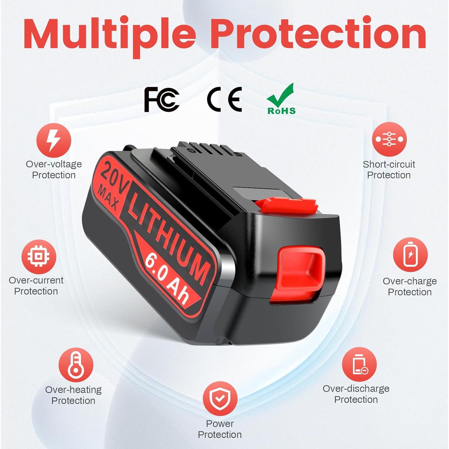 Batería de Reemplazo 6000mAh 20V Max Djsanu para Black y Decker