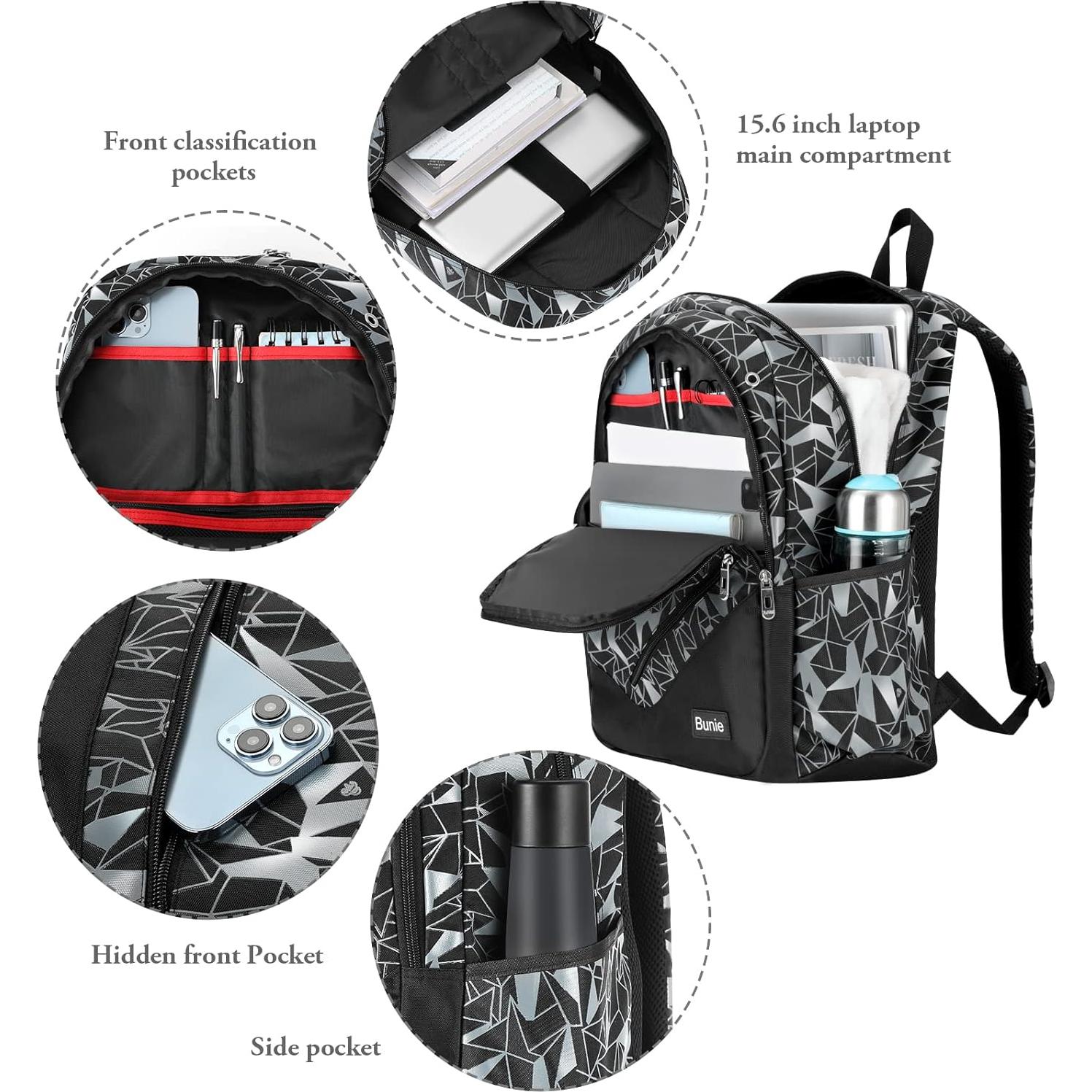 Mochila Escolar Bunie Grande para Niños 50x33x19 cm Negra