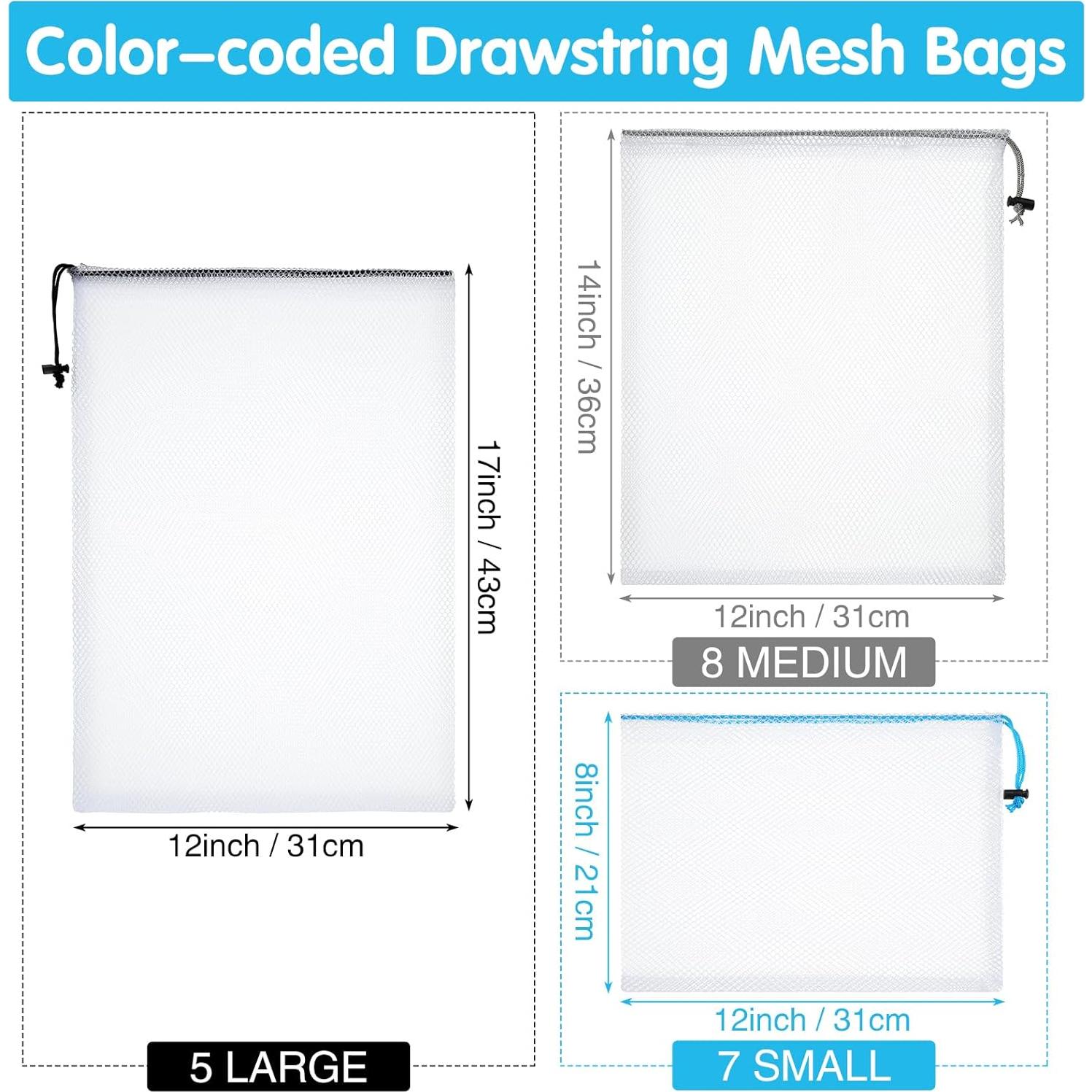 Bolsas de Malla Frienda 20 Pcs Reutilizables 3 Tamaños