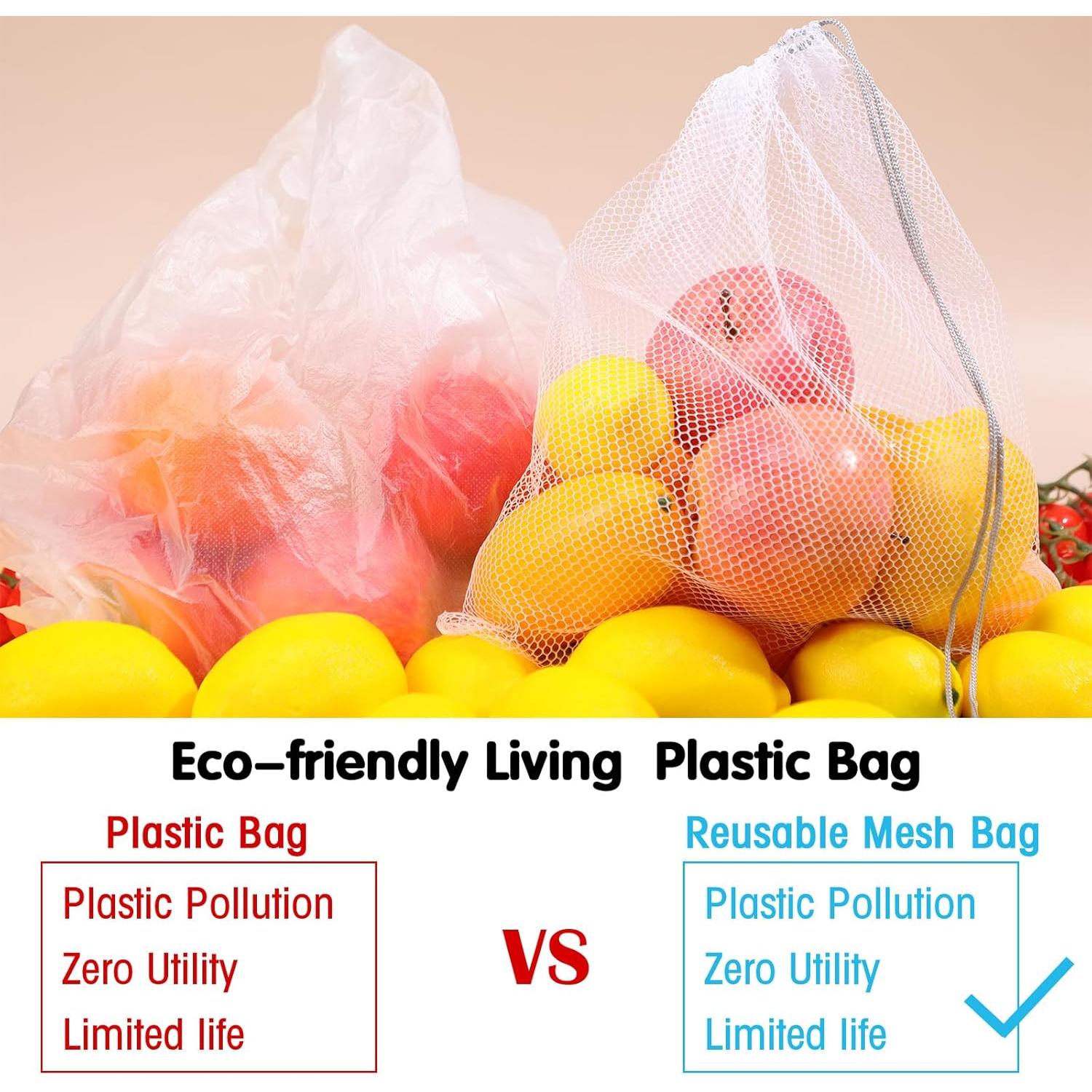 Bolsas de Malla Frienda 20 Pcs Reutilizables 3 Tamaños