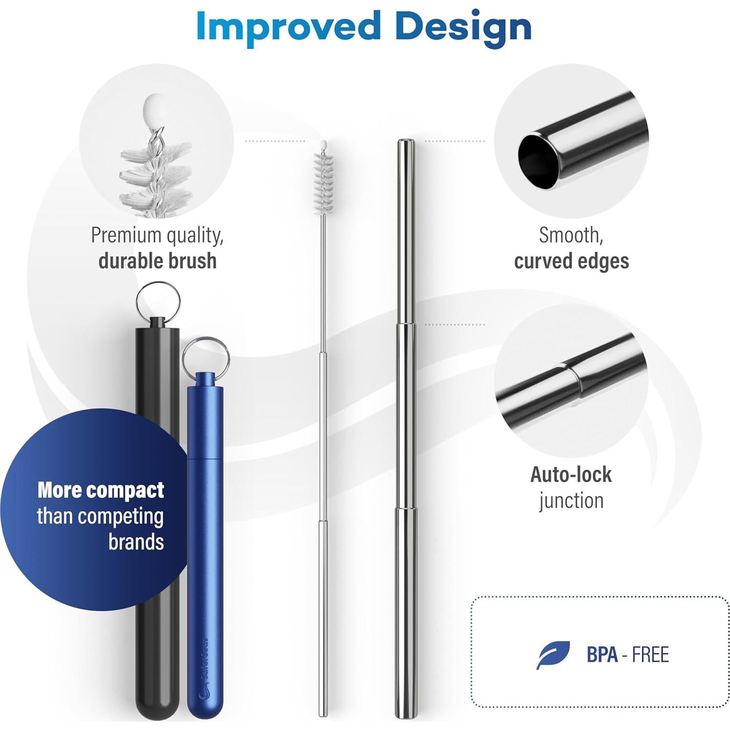 Popote de viaje reutilizable SaferSeas 22.86 cm acero inoxidable