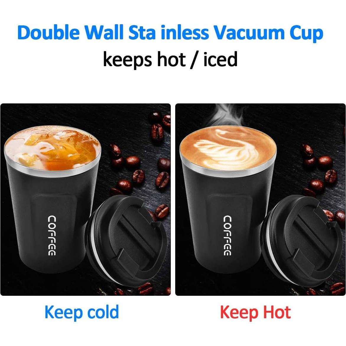 Taza de Viaje MOMSIV 380ml Acero Inoxidable Aislada Negra