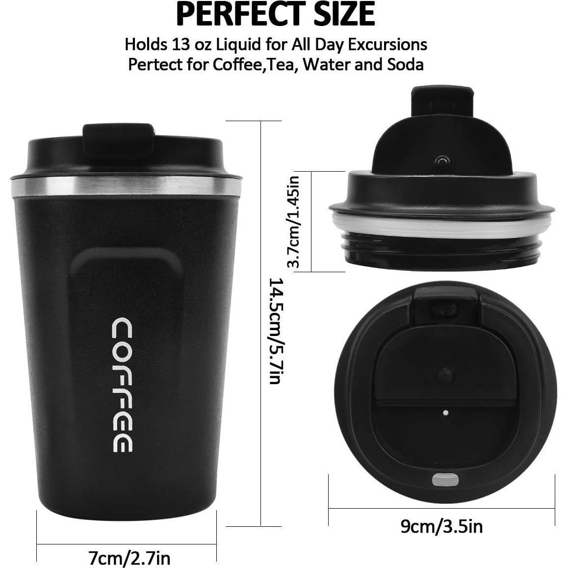 Taza de Viaje MOMSIV 380ml Acero Inoxidable Aislada Negra