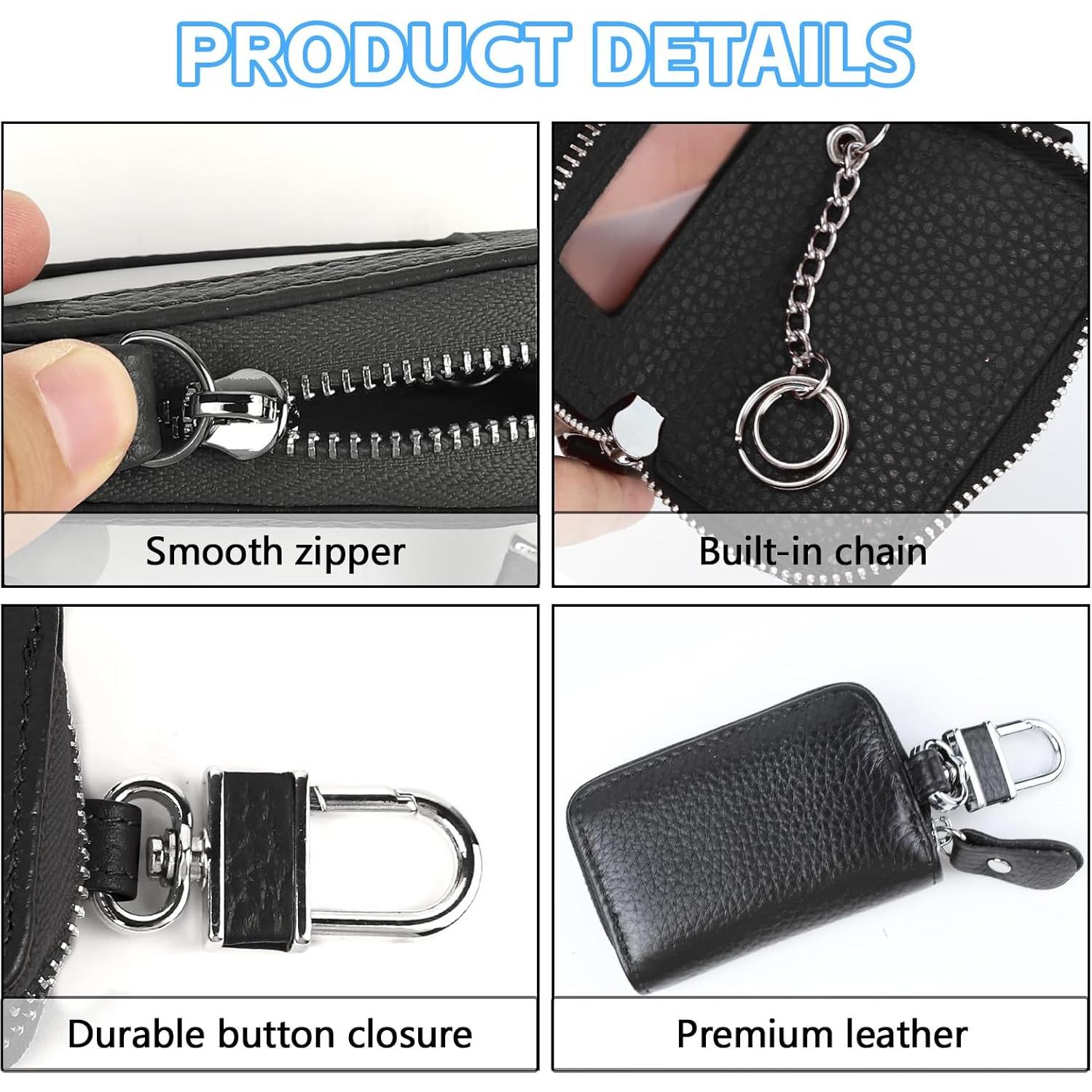 Funda de Llave de Coche Wuyaoyao de Cuero Genuino Universal Negra