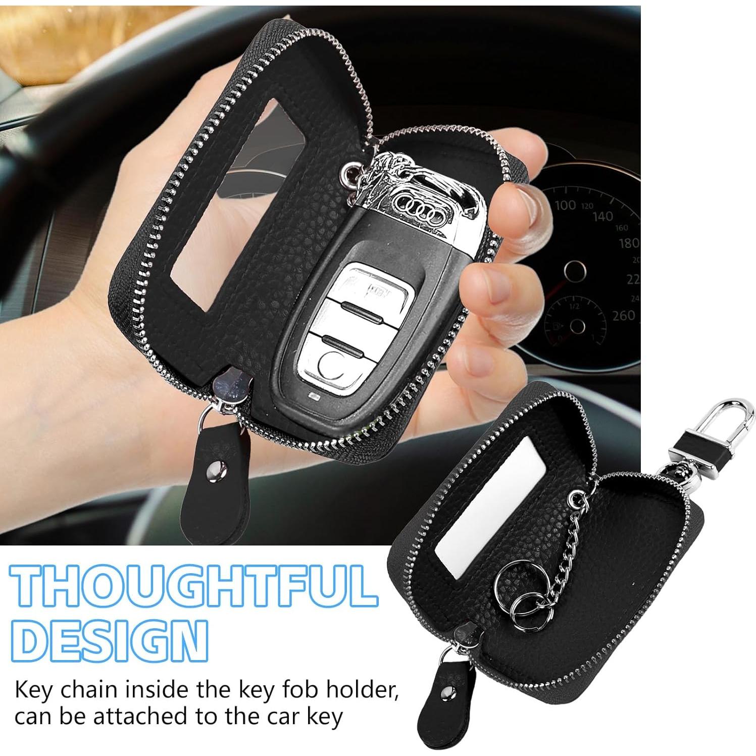 Funda de Llave de Coche Wuyaoyao de Cuero Genuino Universal Negra