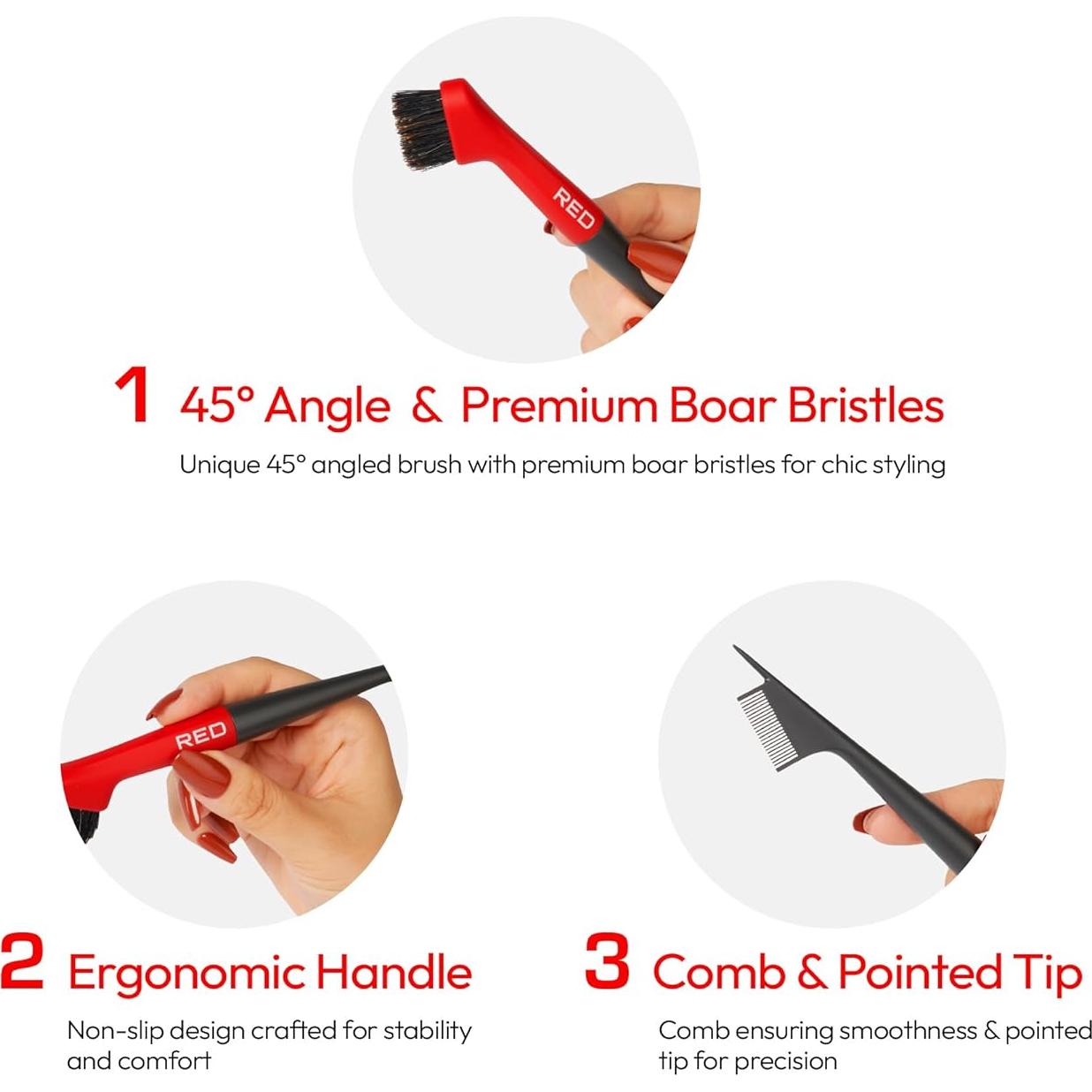 Cepillo Pro de Bordes Angulado RED by Kiss 100% Cerda de Jabalí