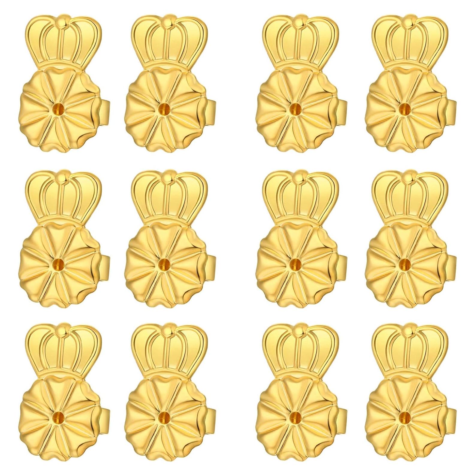 6 Pares Sujetadores Pendientes Oro 14K Ajustables Hipoalergénicos