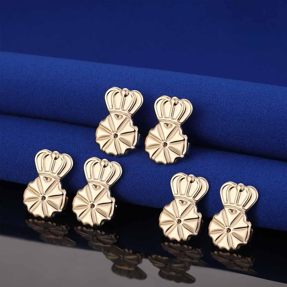 6 Pares Sujetadores Pendientes Oro 14K Ajustables Hipoalergénicos