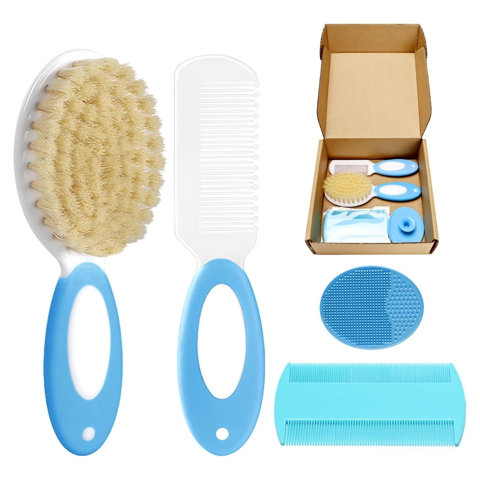 Juego de Cepillo y Peine para Bebés PAKENYESHA 4 Piezas Azul